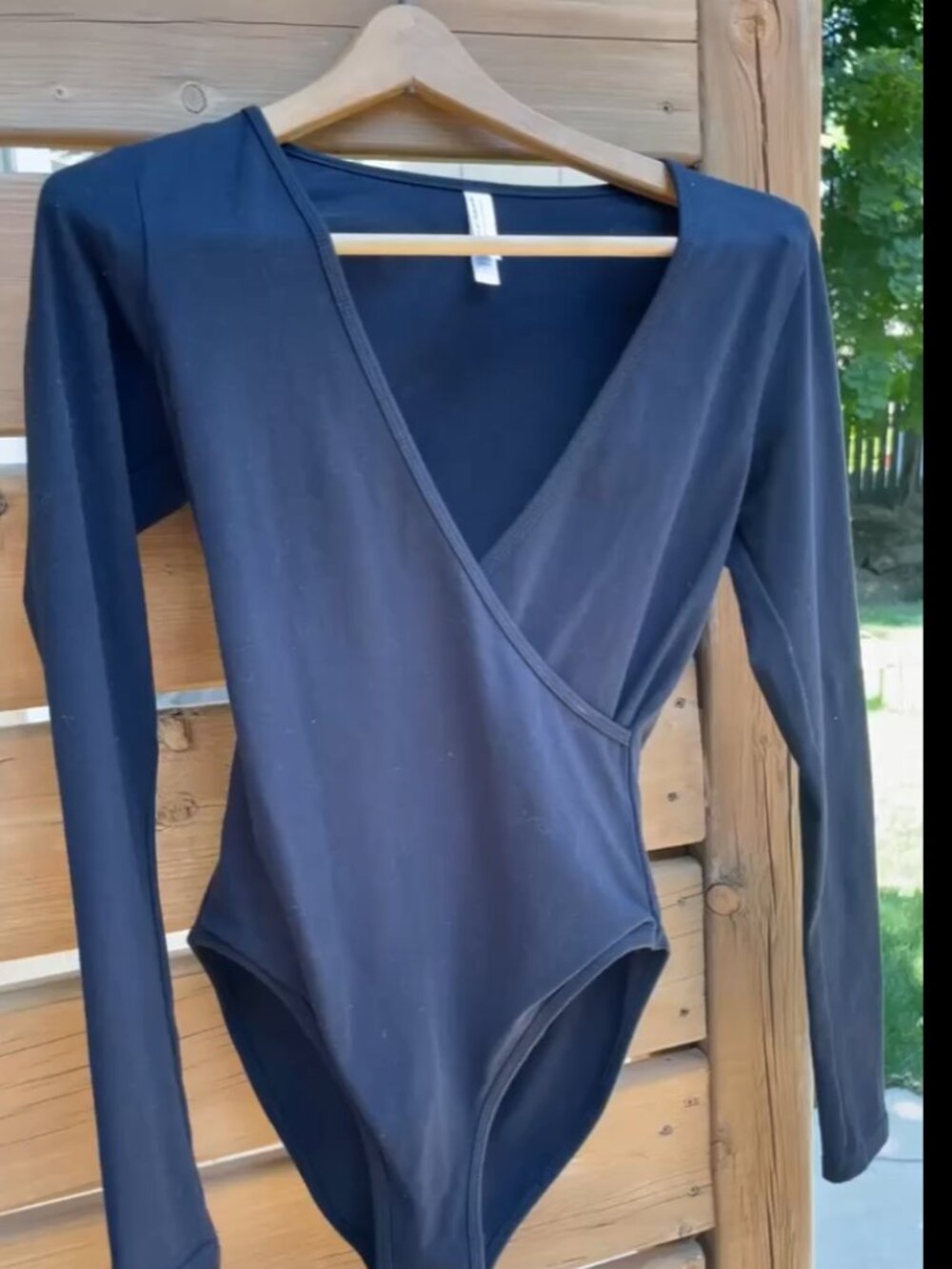 American Apparel Black Long-Sleeve Wrap Bodysuit